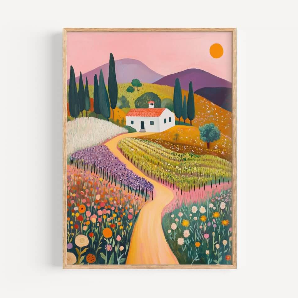 Colorful House on the Hill Oil Painting Print