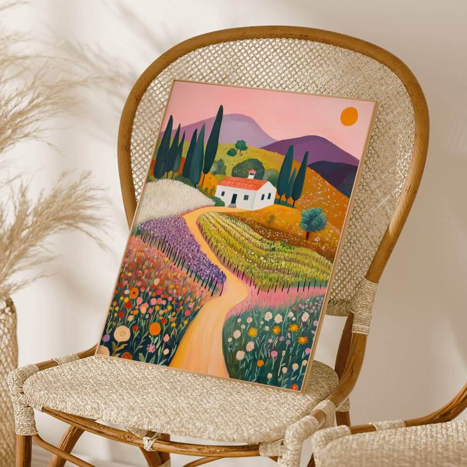 Colorful House on the Hill Oil Painting Print