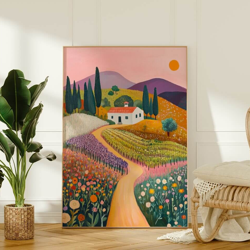 Colorful House on the Hill Oil Painting Print