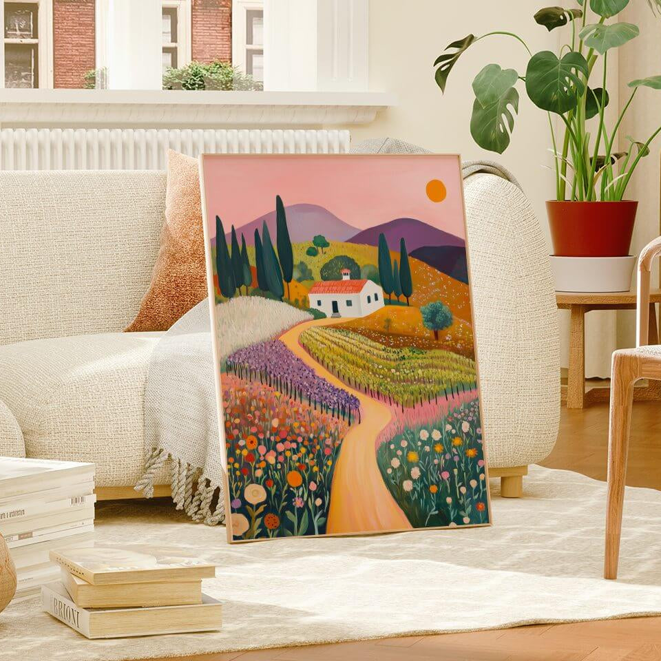 Colorful House on the Hill Oil Painting Print