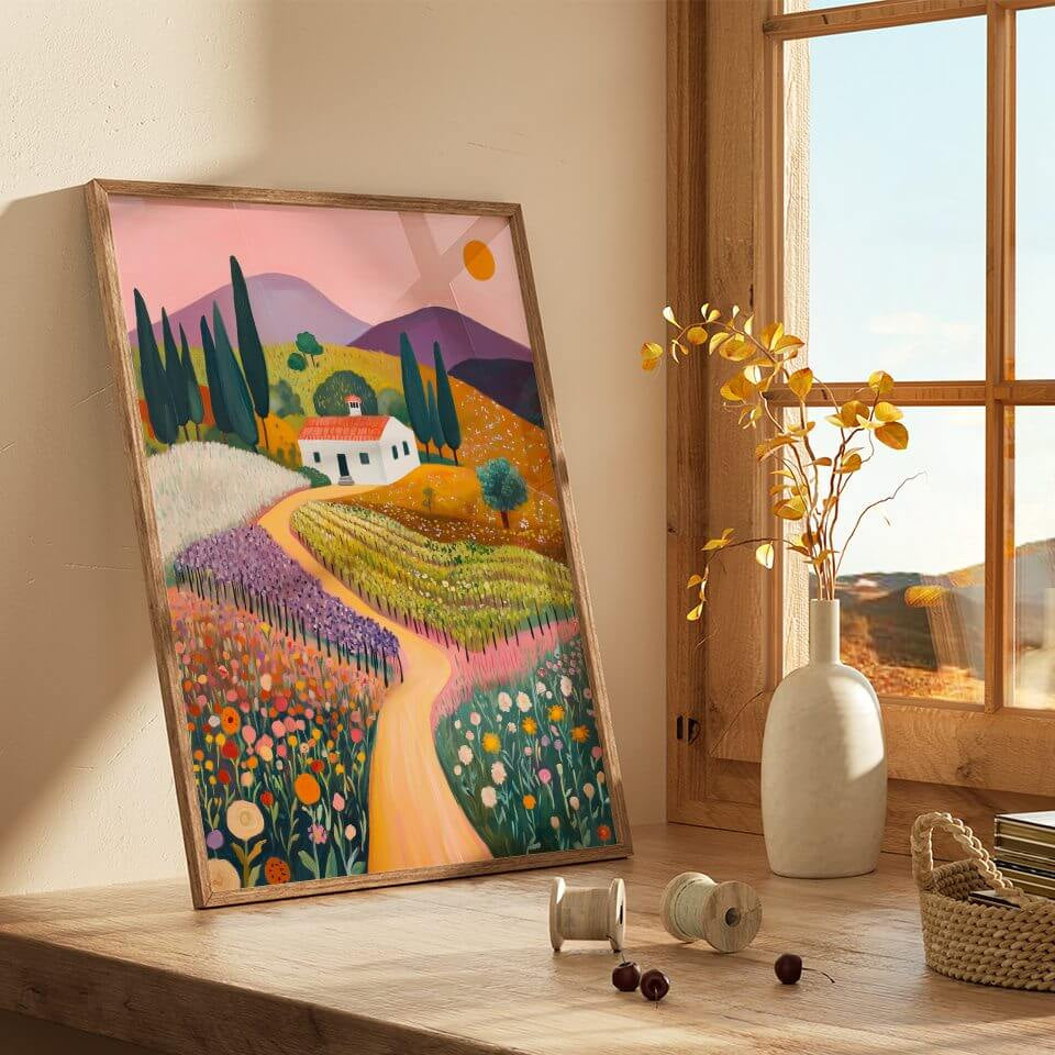 Colorful House on the Hill Oil Painting Print