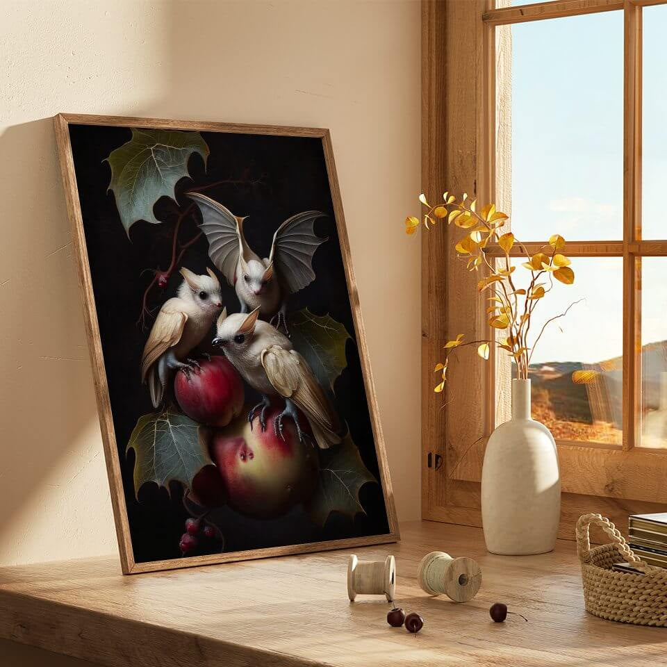 Moody Albino Fruit Bats Oil Painting Art Print