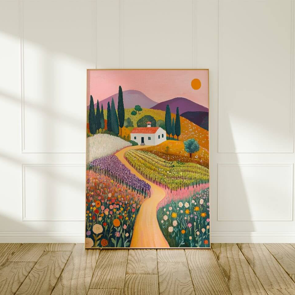 Colorful House on the Hill Oil Painting Print