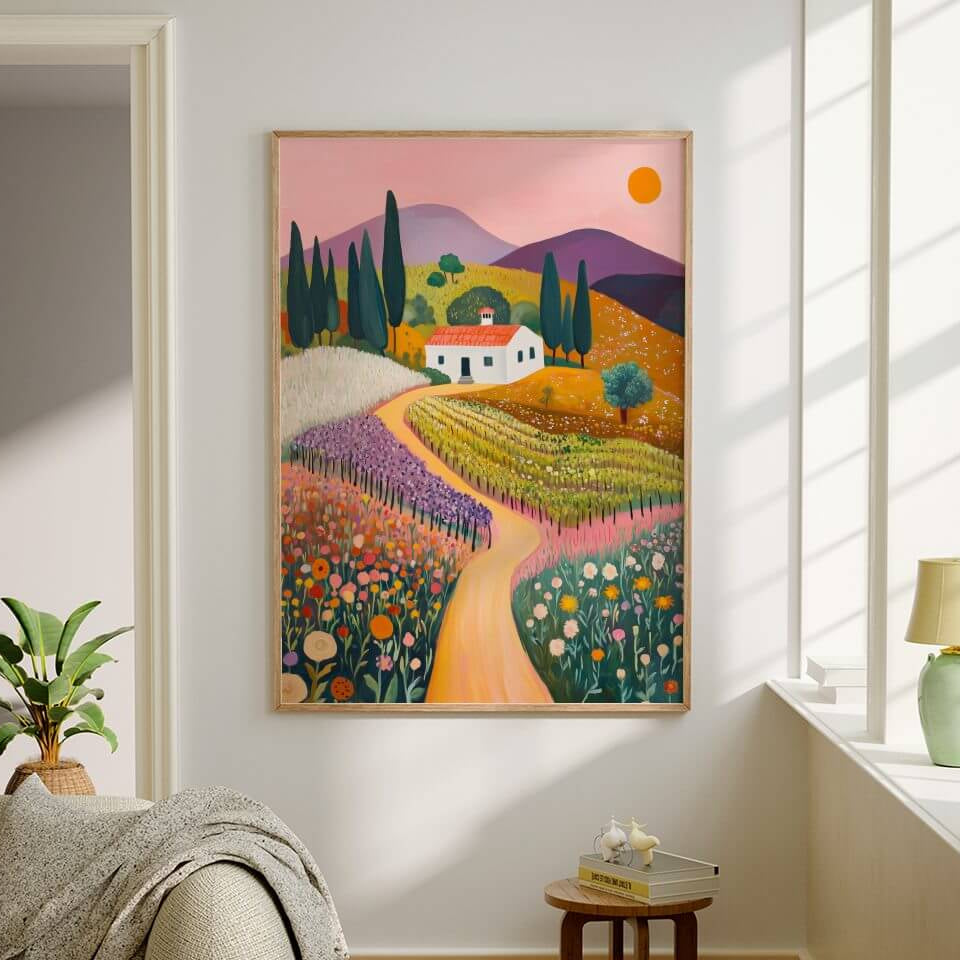 Colorful House on the Hill Oil Painting Print