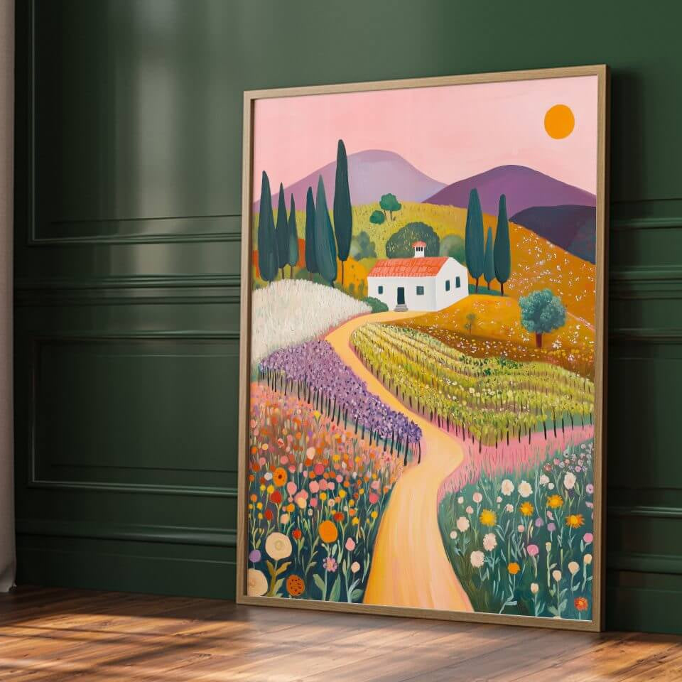 Colorful House on the Hill Oil Painting Print