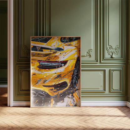 Yellow Porsche 911 Acrylic Painting Art Print