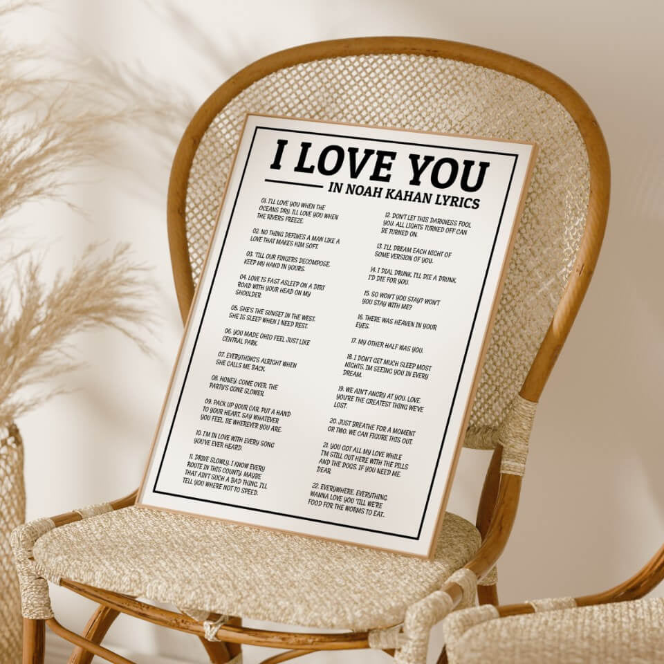 "I Love You" in Noah Kahan Lyrics Art Print