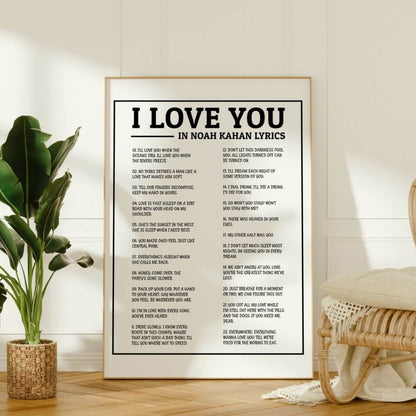 "I Love You" in Noah Kahan Lyrics Art Print