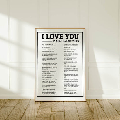 "I Love You" in Noah Kahan Lyrics Art Print