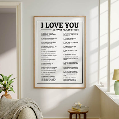 "I Love You" in Noah Kahan Lyrics Art Print