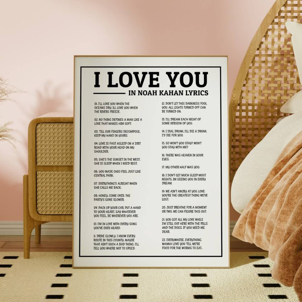 "I Love You" in Noah Kahan Lyrics Art Print