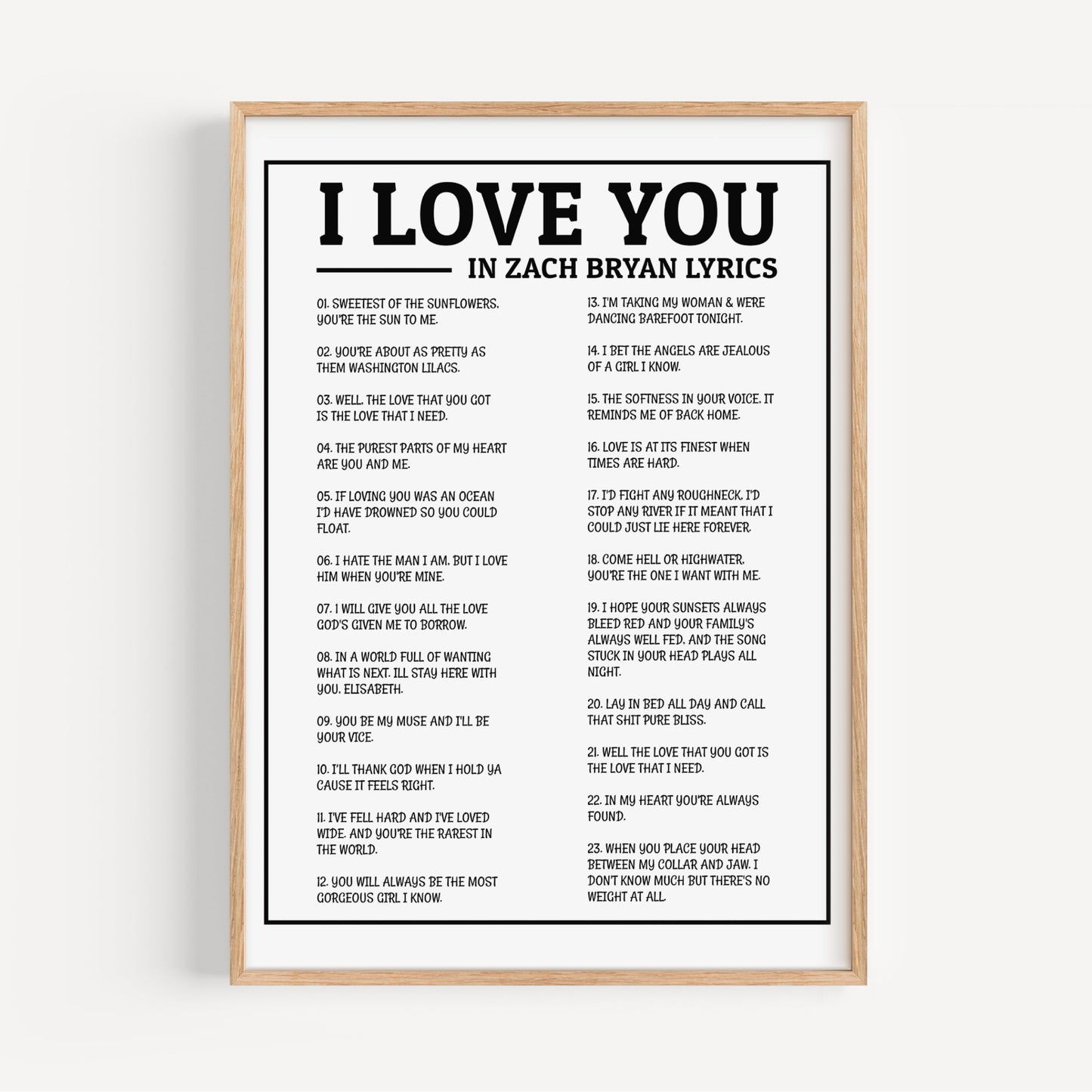 "I Love You" in Zach Bryan Lyrics Art Print