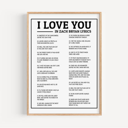 "I Love You" in Zach Bryan Lyrics Art Print