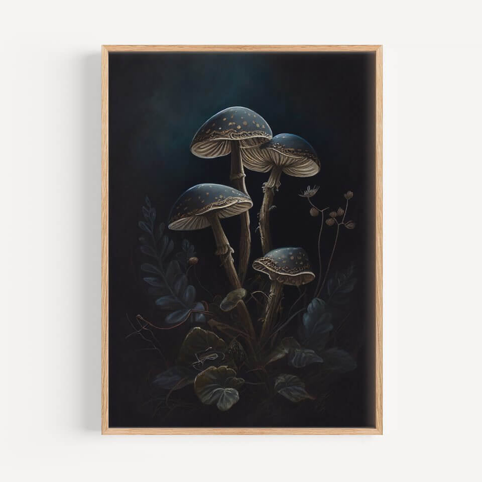 Moody Mushrooms Oil Painting Art Print