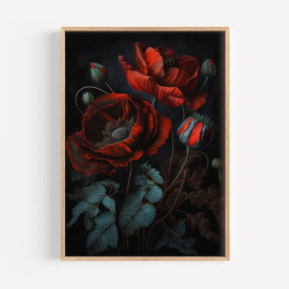 Moody Red Poppy Oil Painting Art Print