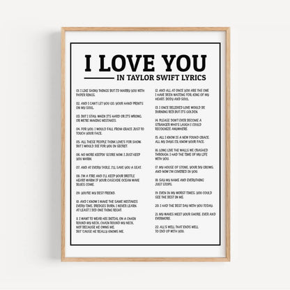 "I Love You" in Taylor Swift Lyrics Art Print