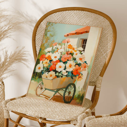 Flowers in a Wheelbarrow Oil Painting Art Print