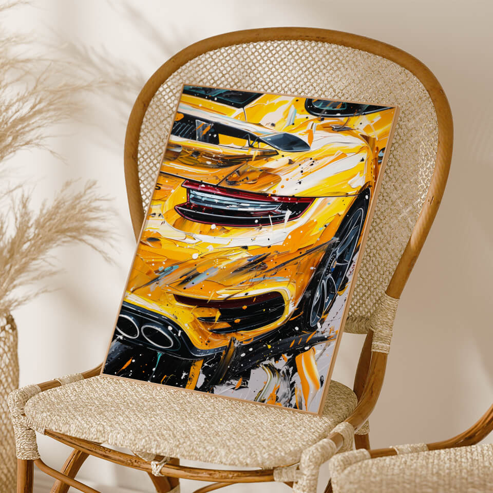 Yellow Porsche 911 Acrylic Painting Art Print