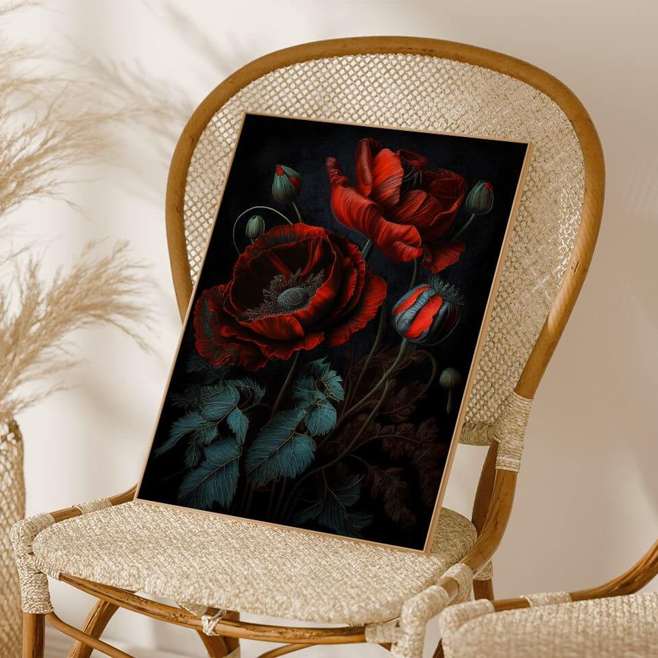 Moody Red Poppy Oil Painting Art Print