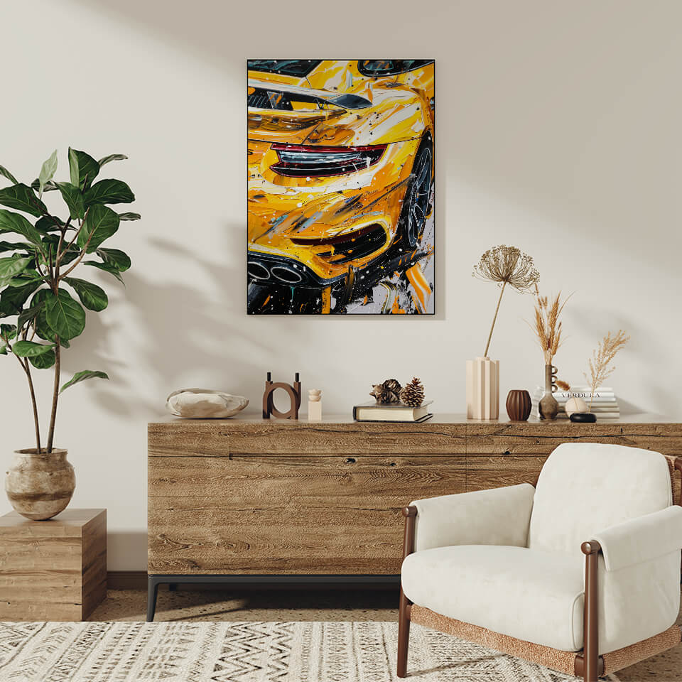 Yellow Porsche 911 Acrylic Painting Art Print