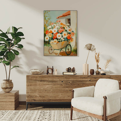 Flowers in a Wheelbarrow Oil Painting Art Print