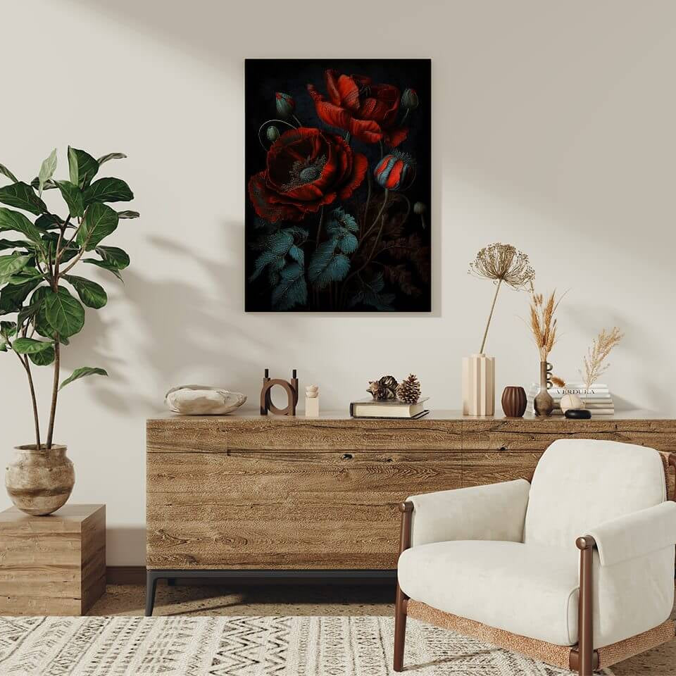 Moody Red Poppy Oil Painting Art Print