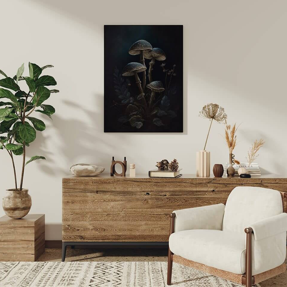 Moody Mushrooms Oil Painting Art Print