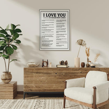 "I Love You" in Taylor Swift Lyrics Art Print