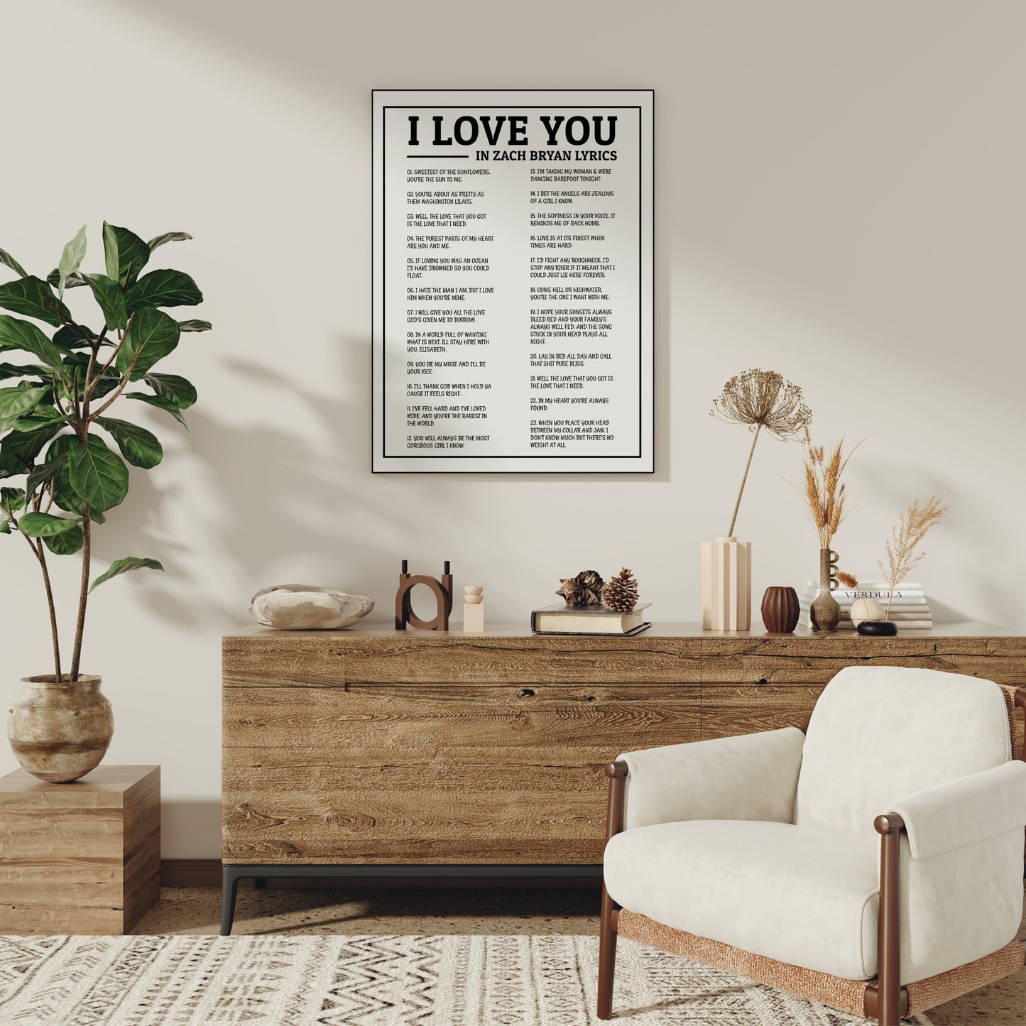 "I Love You" in Zach Bryan Lyrics Art Print