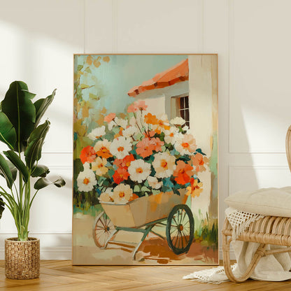 Flowers in a Wheelbarrow Oil Painting Art Print