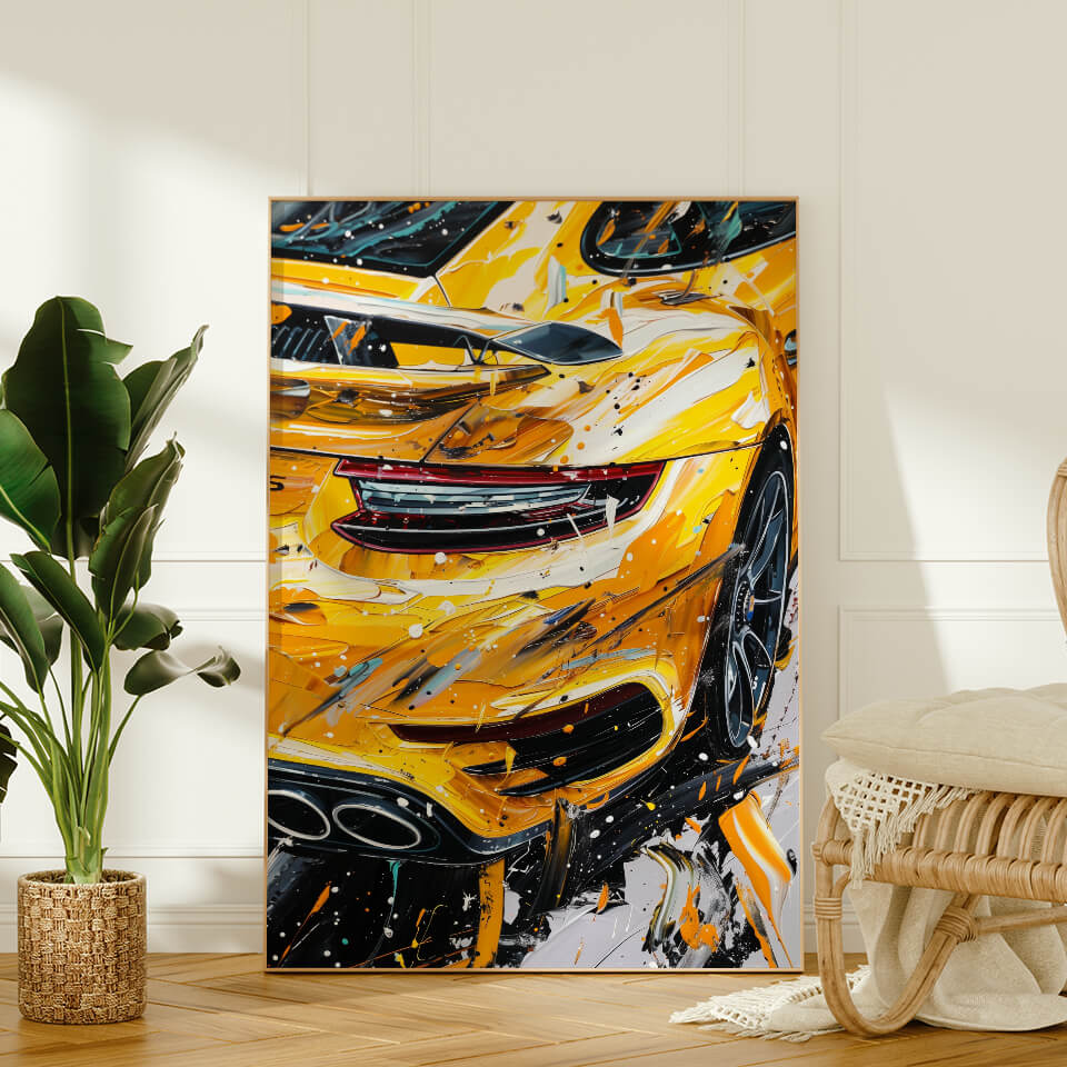 Yellow Porsche 911 Acrylic Painting Art Print