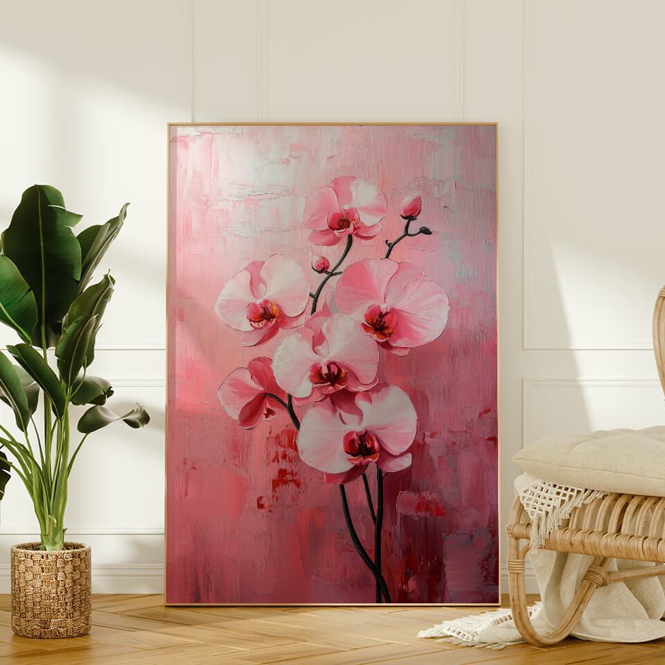 Pink Flowers Minimalist Oil Painting Art Print