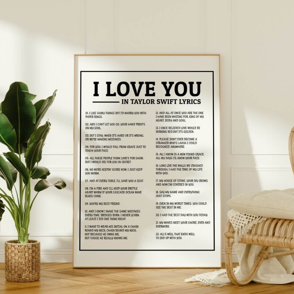 "I Love You" in Taylor Swift Lyrics Art Print