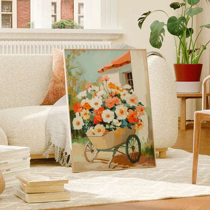 Flowers in a Wheelbarrow Oil Painting Art Print