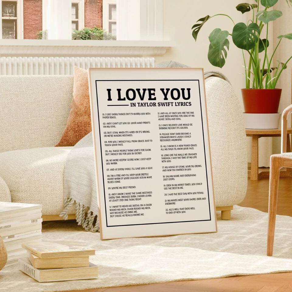 "I Love You" in Taylor Swift Lyrics Art Print