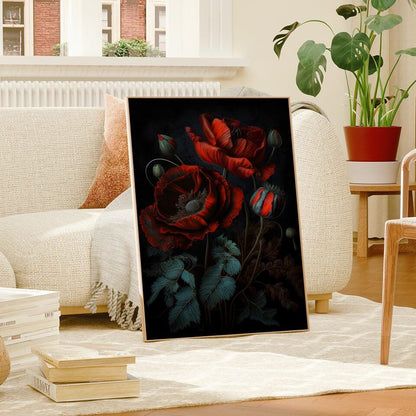 Moody Red Poppy Oil Painting Art Print