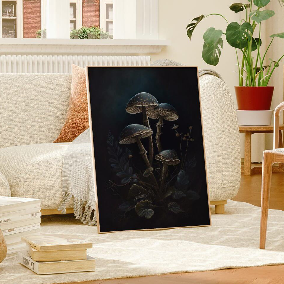 Moody Mushrooms Oil Painting Art Print