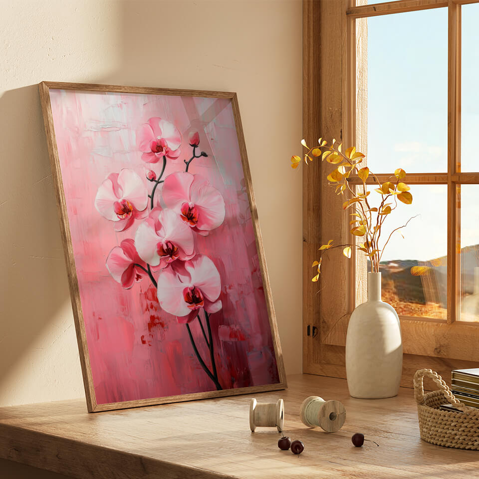 Pink Flowers Minimalist Oil Painting Art Print