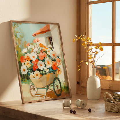 Flowers in a Wheelbarrow Oil Painting Art Print