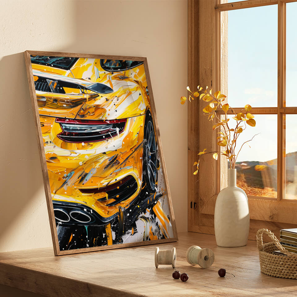 Yellow Porsche 911 Acrylic Painting Art Print