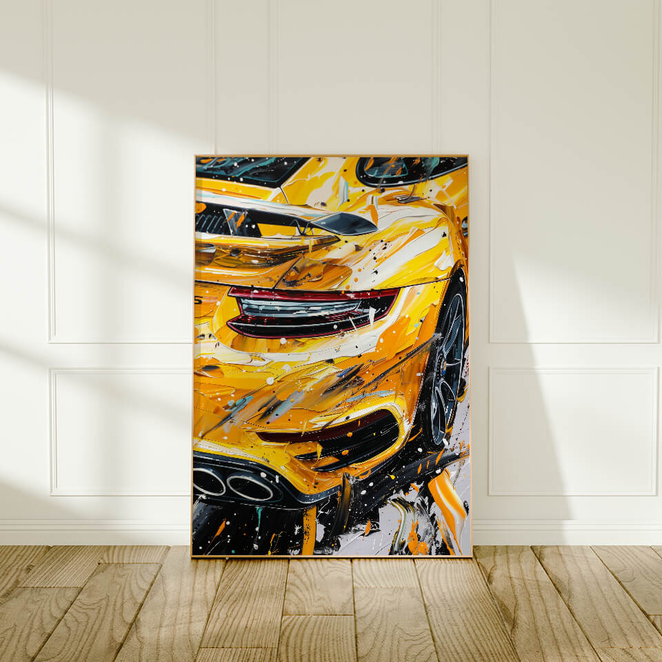 Yellow Porsche 911 Acrylic Painting Art Print