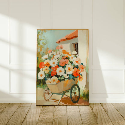 Flowers in a Wheelbarrow Oil Painting Art Print