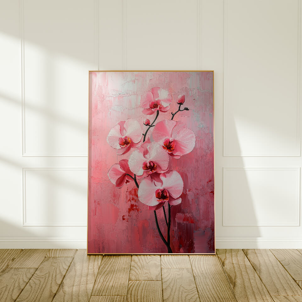 Pink Flowers Minimalist Oil Painting Art Print