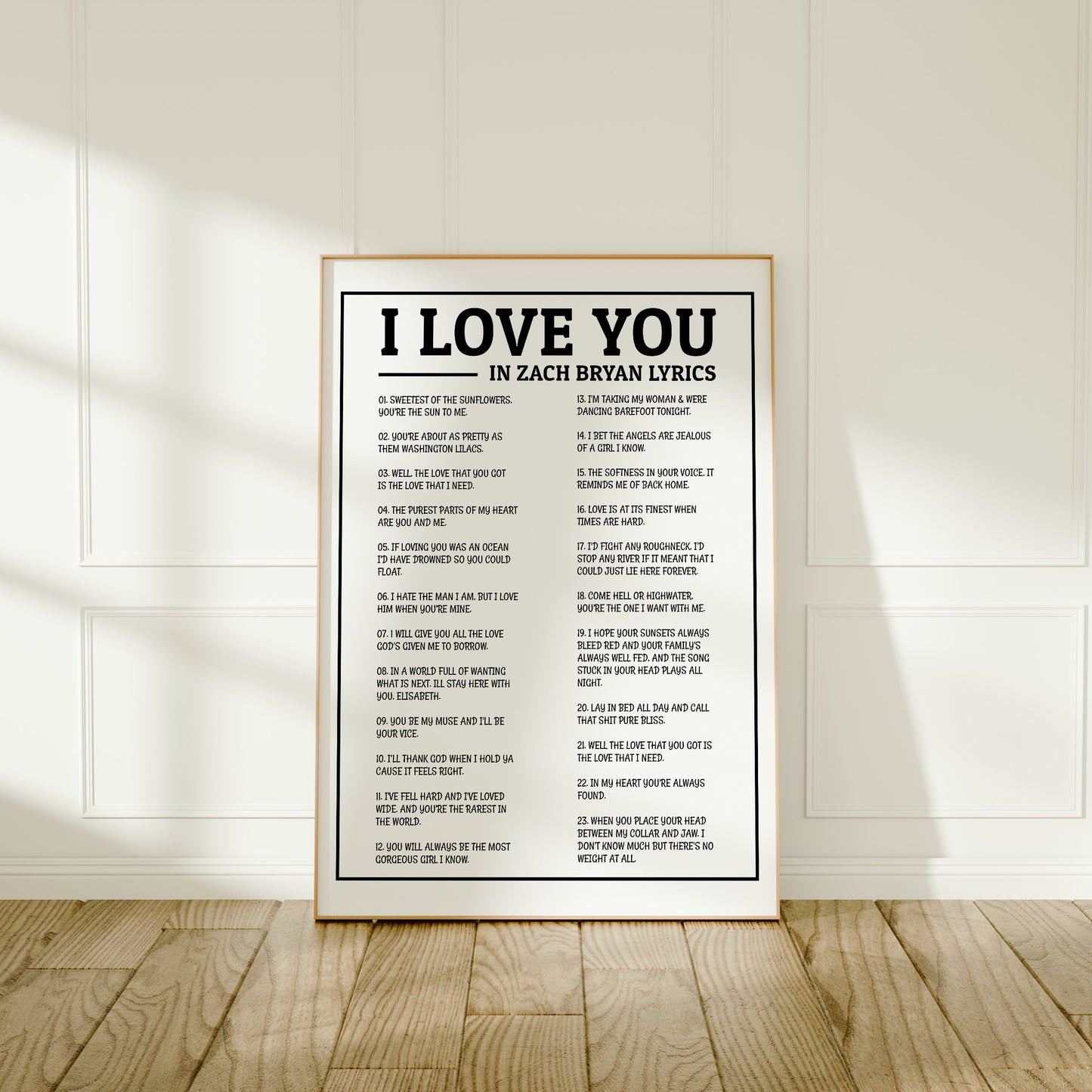 "I Love You" in Zach Bryan Lyrics Art Print