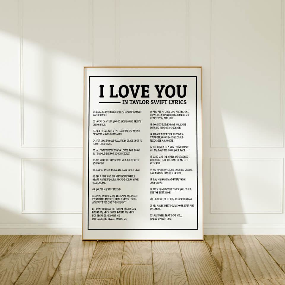 "I Love You" in Taylor Swift Lyrics Art Print