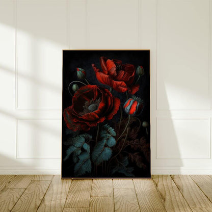 Moody Red Poppy Oil Painting Art Print