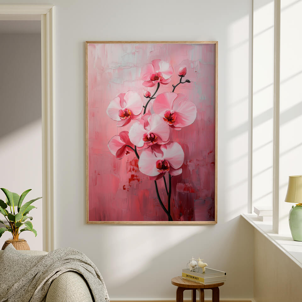 Pink Flowers Minimalist Oil Painting Art Print