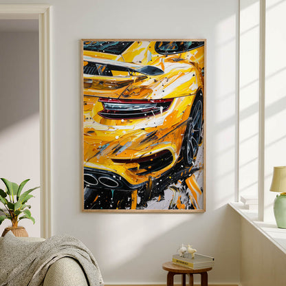 Yellow Porsche 911 Acrylic Painting Art Print