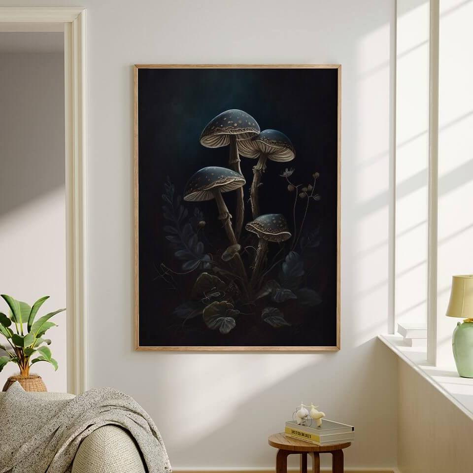 Moody Mushrooms Oil Painting Art Print