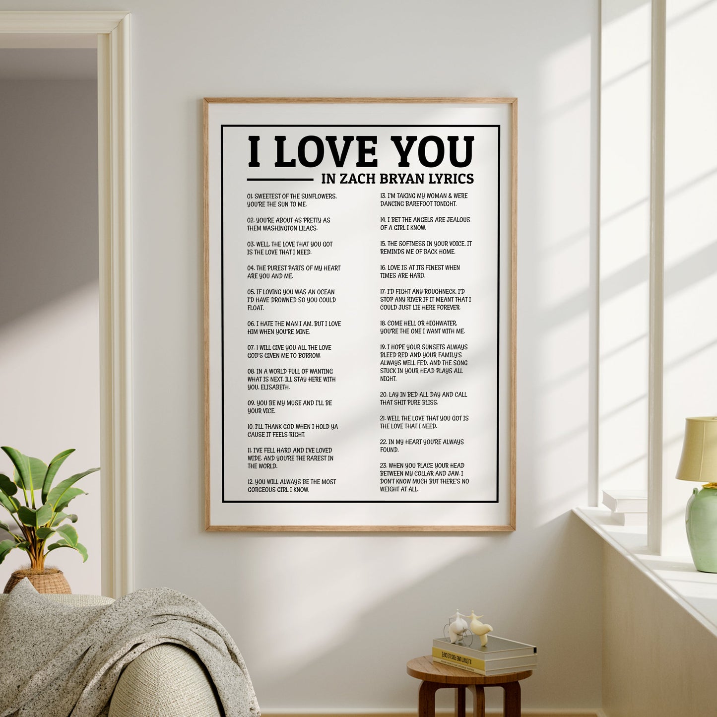 "I Love You" in Zach Bryan Lyrics Art Print